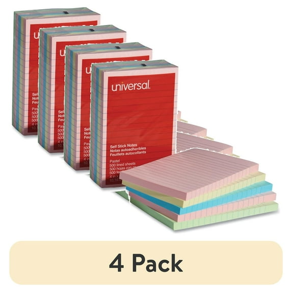 (4 pack) 100-Sheet Lined 4 in. x 6 in. Self-Stick Note Pads - Assorted Pastel Colors (5-Piece/Pack)