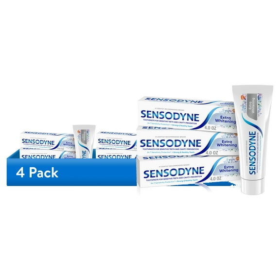 (4 pack) Sensodyne Extra Whitening Sensitive Toothpaste, Mint, 4 Oz, 3 Pack, for Adults
