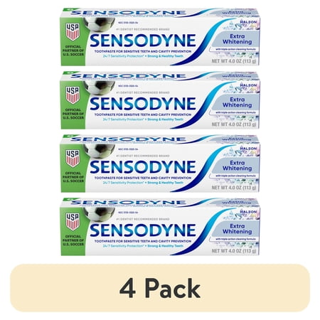 (4 pack) Sensodyne Extra Whitening Sensitive Toothpaste, Mint, 4 Oz, for Adults