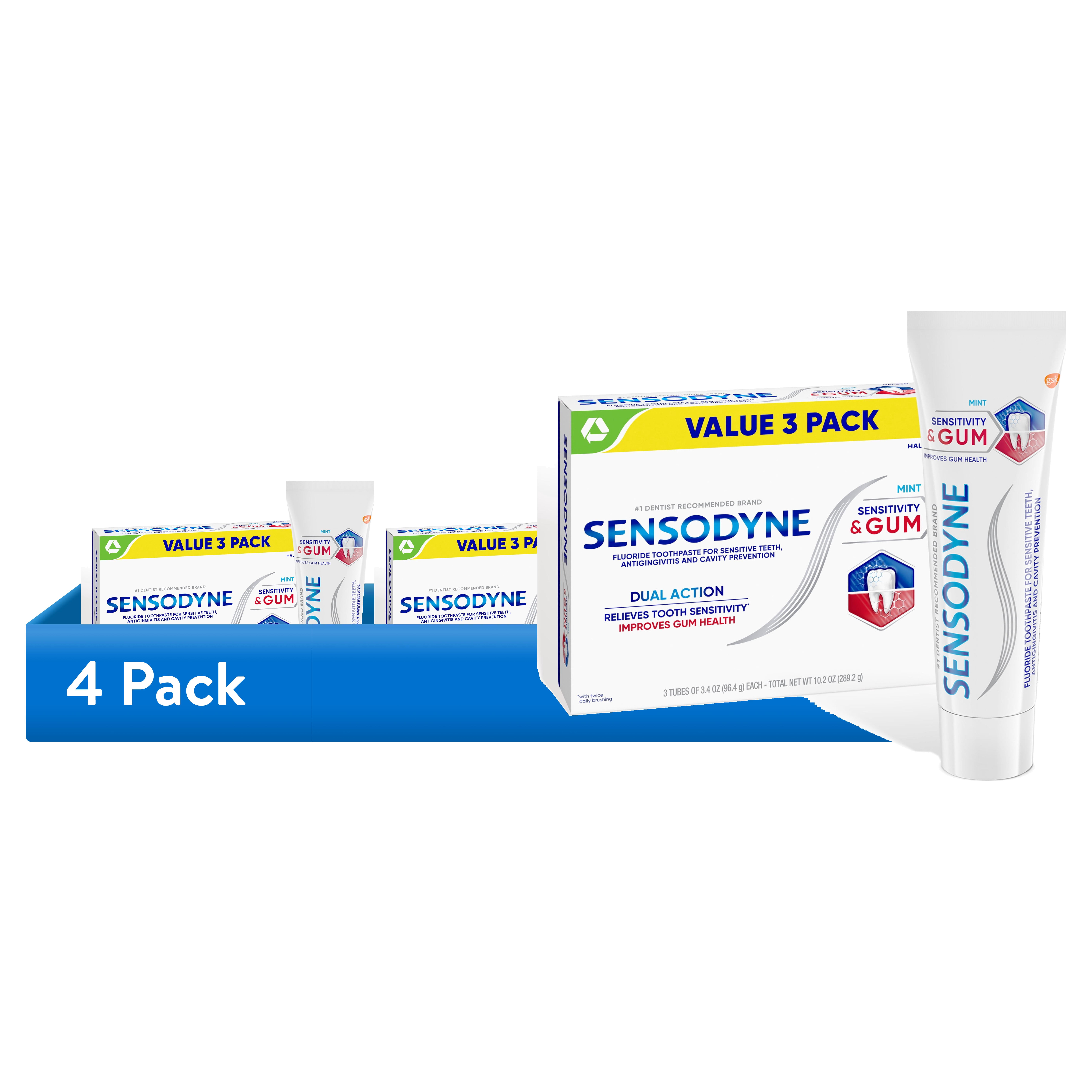 (4 pack) Sensodyne Sensitivity and Gum Sensitive Toothpaste, 3 x 3.4 Oz