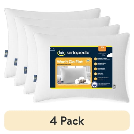 (4 pack) Sertapedic Won't Go Flat Pillow, Standard/Queen