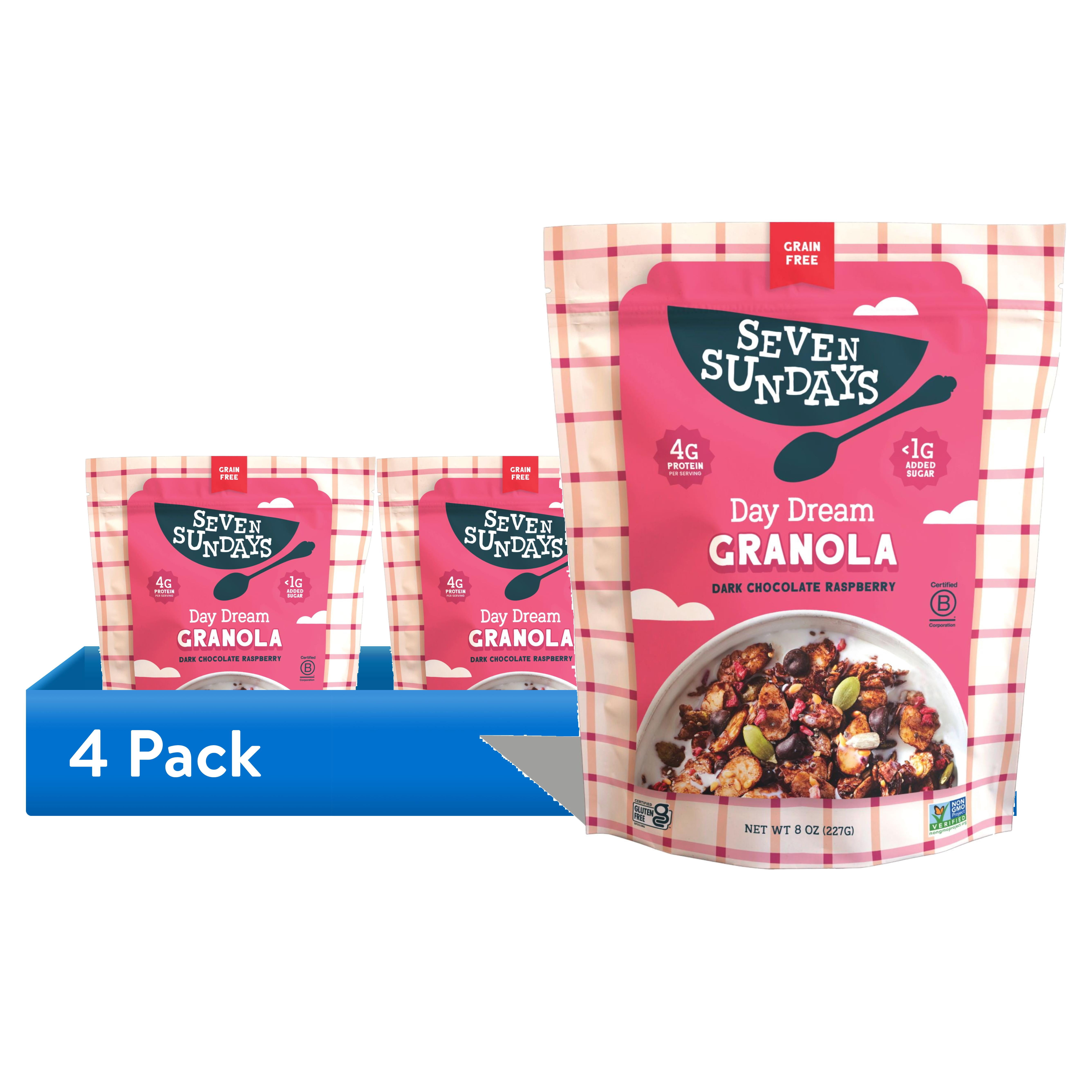 (4 pack) Seven Sundays Dark Chocolate Raspberry Breakfast Granola, Gluten Free, Grain Free, 8 oz, 1 Bag