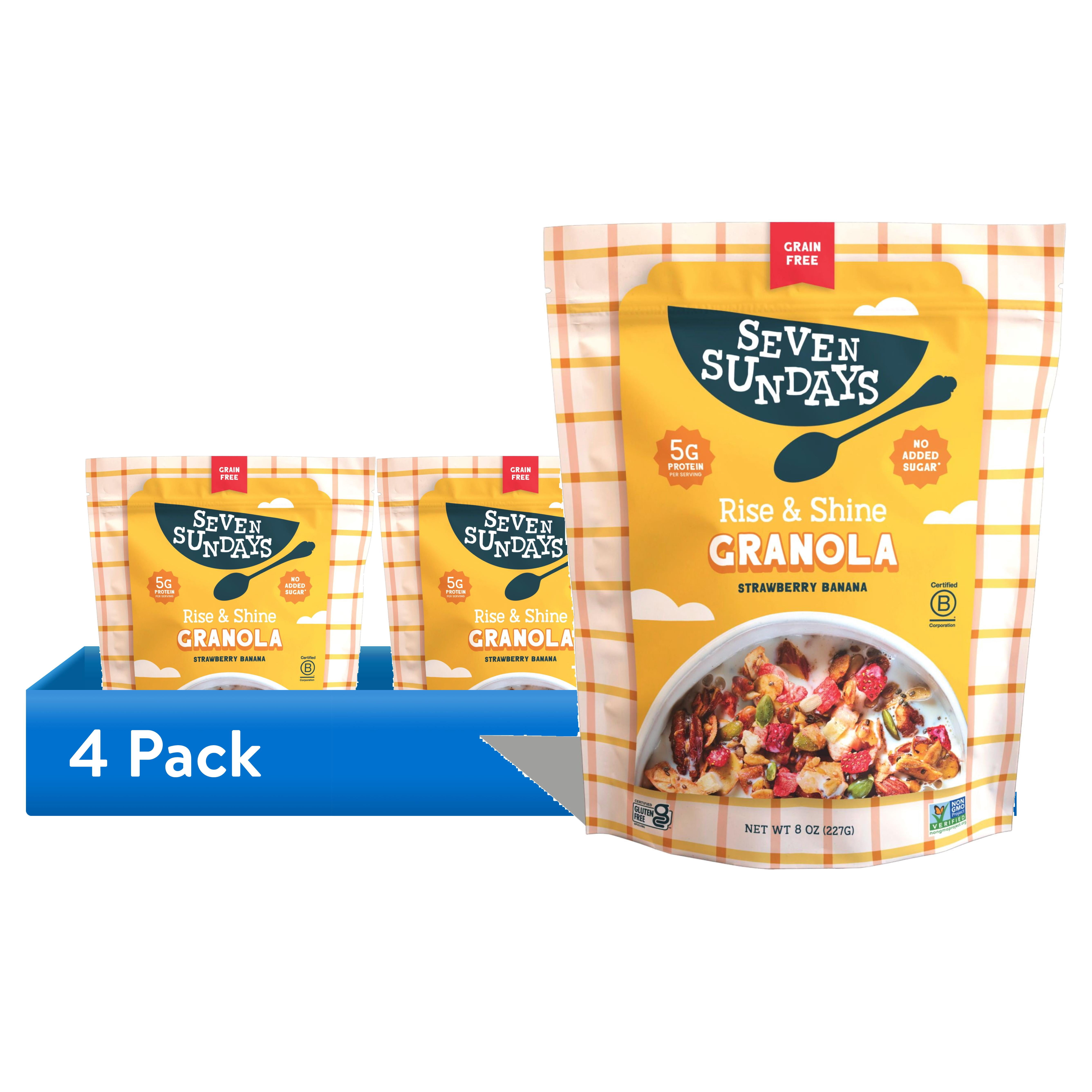 (4 pack) Seven Sundays Grain-Free Strawberry Banana Nut Granola with Nuts, Gluten-Free, Resealable Bag