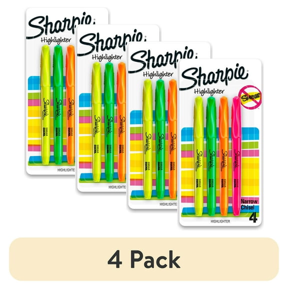 Sharpie Pocket Style Highlighters, Chisel Tip, Assorted, 4 Pack