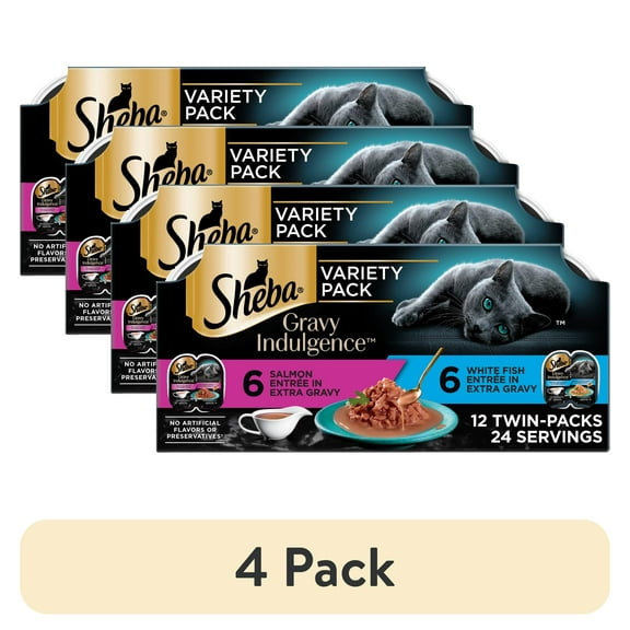 (4 pack) Sheba Gravy Indulgence Entree in Extra Gravy Variety Pack Cat Food, 2.6 oz Twin-Pack Trays