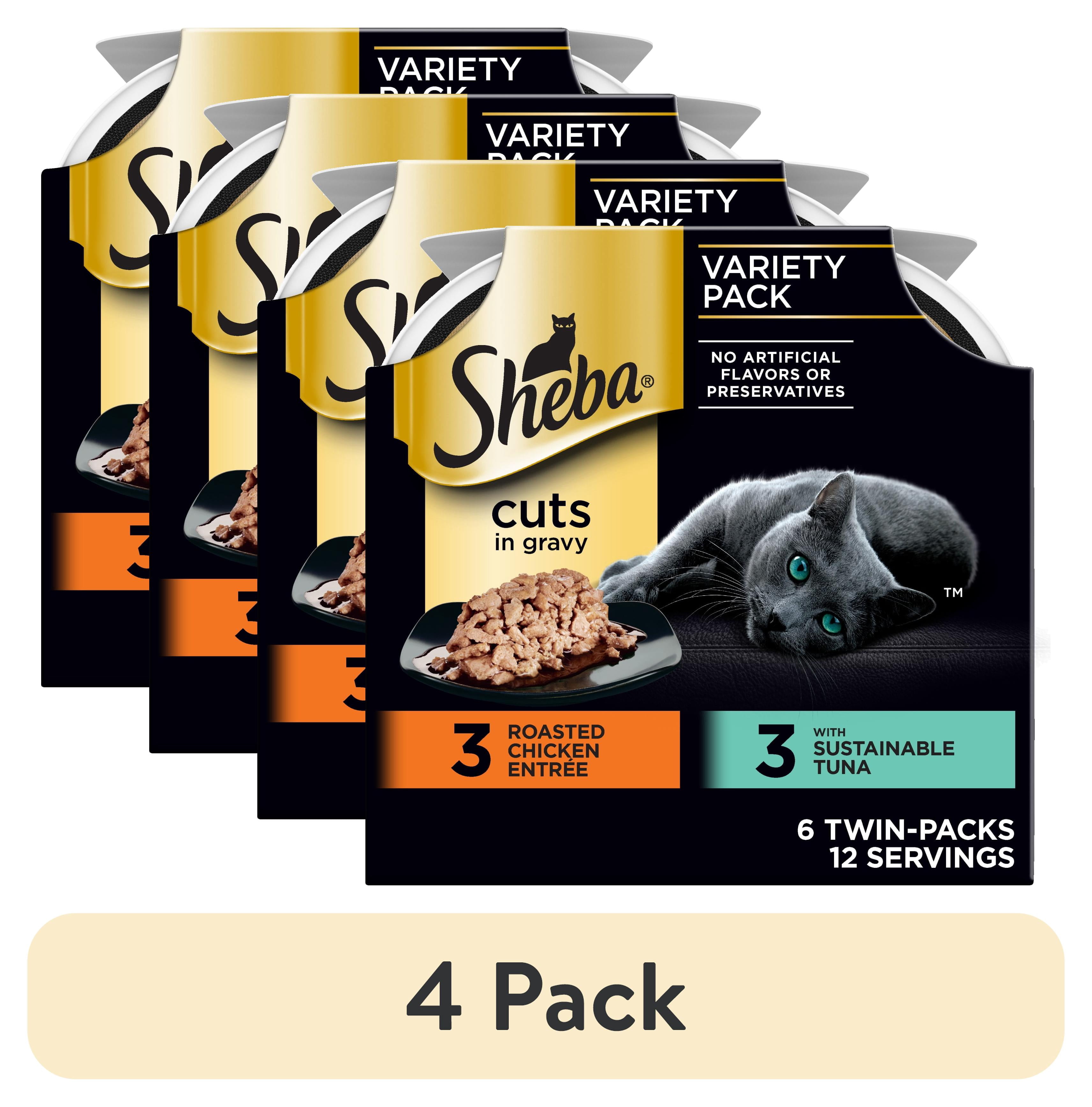 (4 pack) Sheba Perfect Portions Variety Pack Cuts in Gravy Cat Food, 2.6 oz Twin-Pack Trays (6 Count)