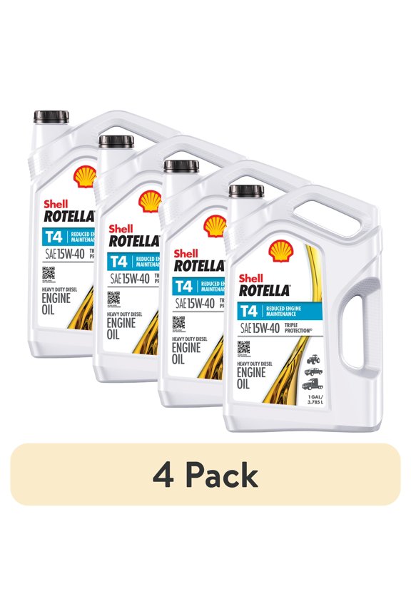 (4 pack) Shell Rotella T4 Triple Protection 15W-40 Diesel Engine Oil, 1 Gallon