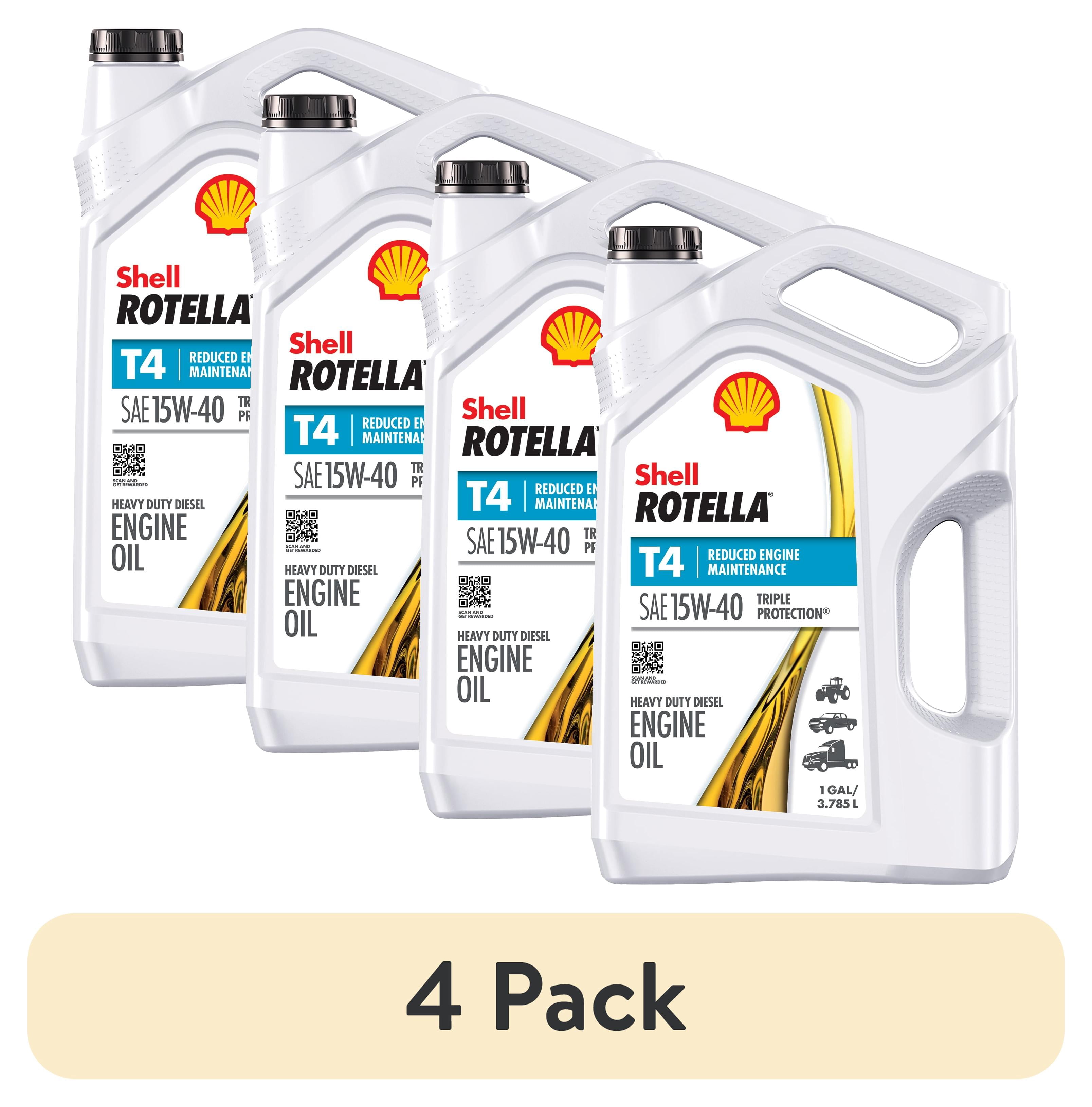 (4 pack) Shell Rotella T4 Triple Protection 15W-40 Diesel Engine Oil, 1 Gallon