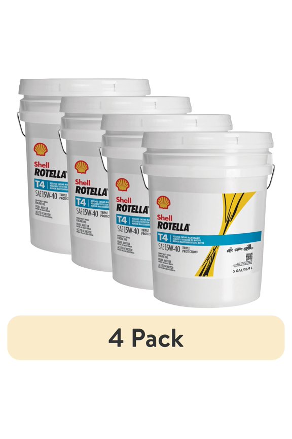 (4 pack) Shell Rotella T4 Triple Protection 15W-40 Diesel Engine Oil, 5 Gallon Pail