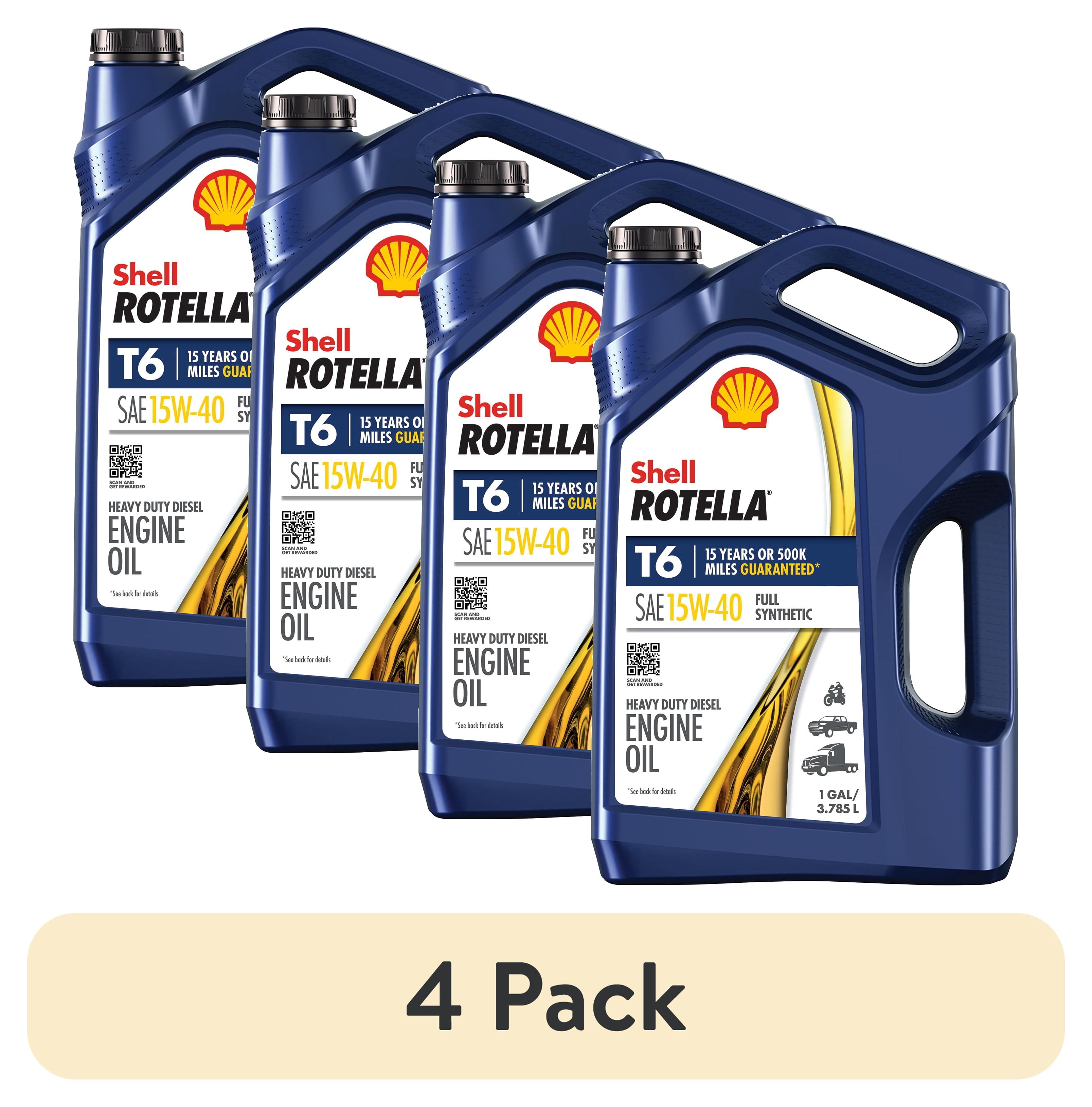 (4 pack) Shell Rotella T6 Full Synthetic 15W-40 Diesel Engine Oil, 1 Gallon