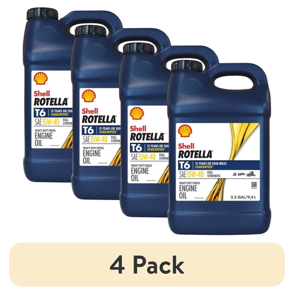 (4 pack) Shell Rotella T6 Full Synthetic 15W-40 Diesel Engine Oil, 2.5 Gallon