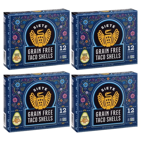 (4 pack) Siete Family Foods Grain Free Crunchy Taco Shells, 12 Count