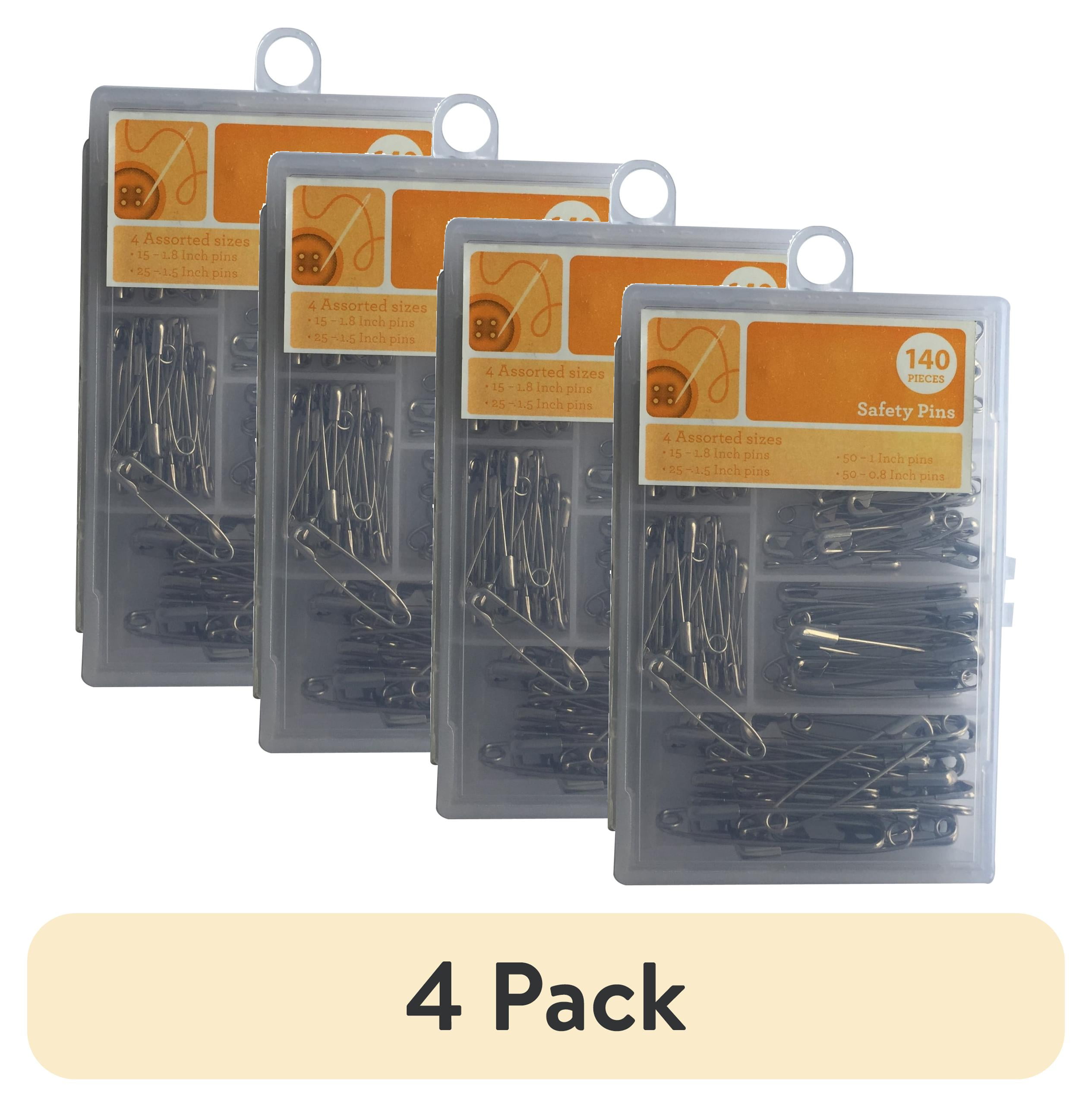 (4 pack) Silver Safety Pin Assortment, 140 Pieces