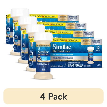 (4 pack) Similac 360 Total Care Ready-to-Feed Baby Formula, 2-fl-oz Bottle, Pack of 12