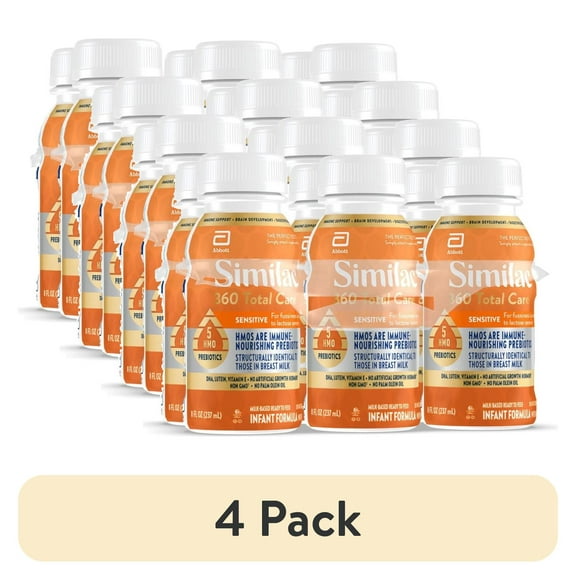 (4 pack) Similac 360 Total Care Sensitive Ready-to-Feed Baby Formula, Has 5 HMO Prebiotics, 8-fl-oz Bottle, Pack of 6