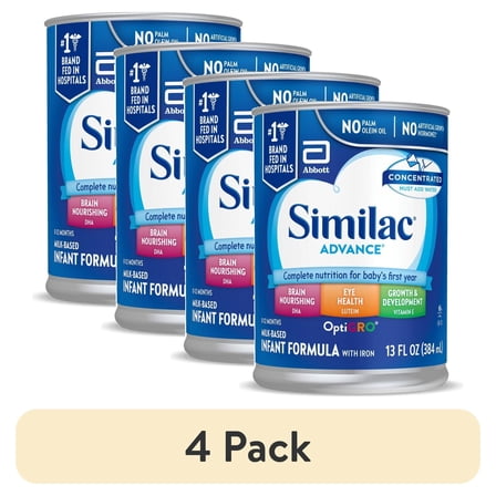 (4 pack) Similac Advance Concentrated Liquid Baby Formula With Iron, Has DHA & Lutein, 13-fl-oz Can