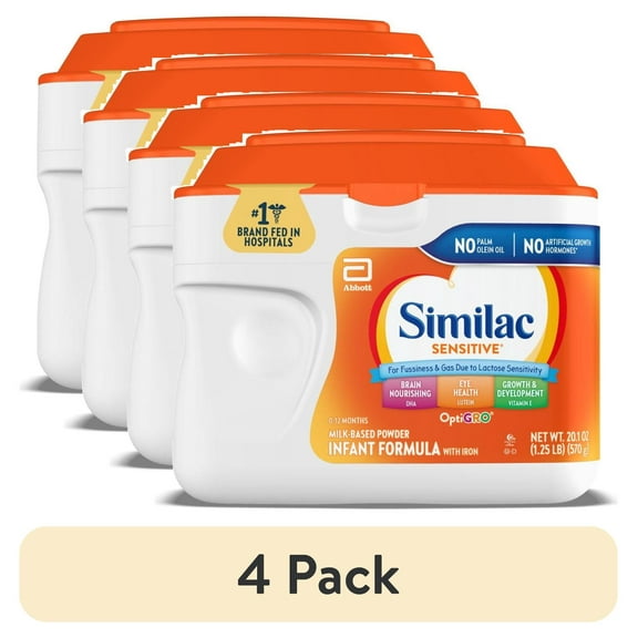 (4 pack) Similac Sensitive Powder Baby Formula, 20.1-oz Tub