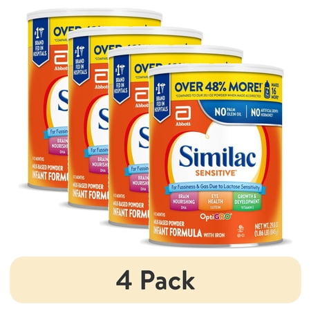 (4 pack) Similac Sensitive Powder Baby Formula, 29.8-oz Can