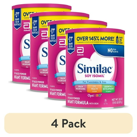 (4 pack) Similac Soy Isomil Powder Baby Formula, 30.8-oz Can