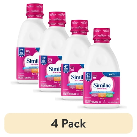 (4 pack) Similac Soy Isomil Ready-to-Feed Baby Formula, 32-fl-oz Bottle