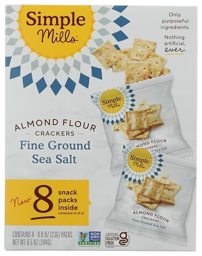 (4 pack) Simple Mills Almond Flour Crackers, Fine Ground Sea Salt Snack Crackers Snack Packs, 0.8 oz, 8 Count
