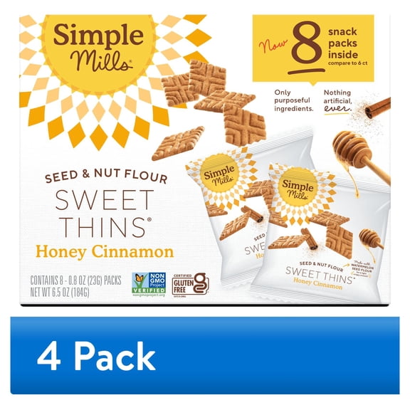 (4 pack) Simple Mills Honey Cinnamon Seed & Nut Flour Sweet Thins Snack Packs, 0.8 oz, Pack of 8