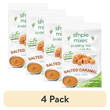(4 pack) Simple Mixes Natural Salted Caramel Instant Pudding Mix & Pie Filling , 3.4oz Pouch, 4 servings