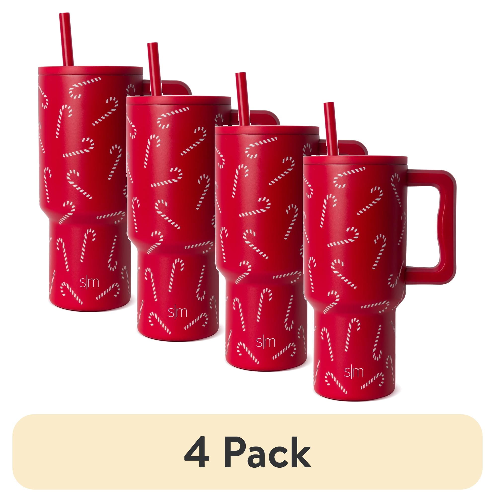 (4 pack) Simple Modern 30 fl oz Insulated Stainless Steel Trek Tumbler with Straw Lid | Candy Canes