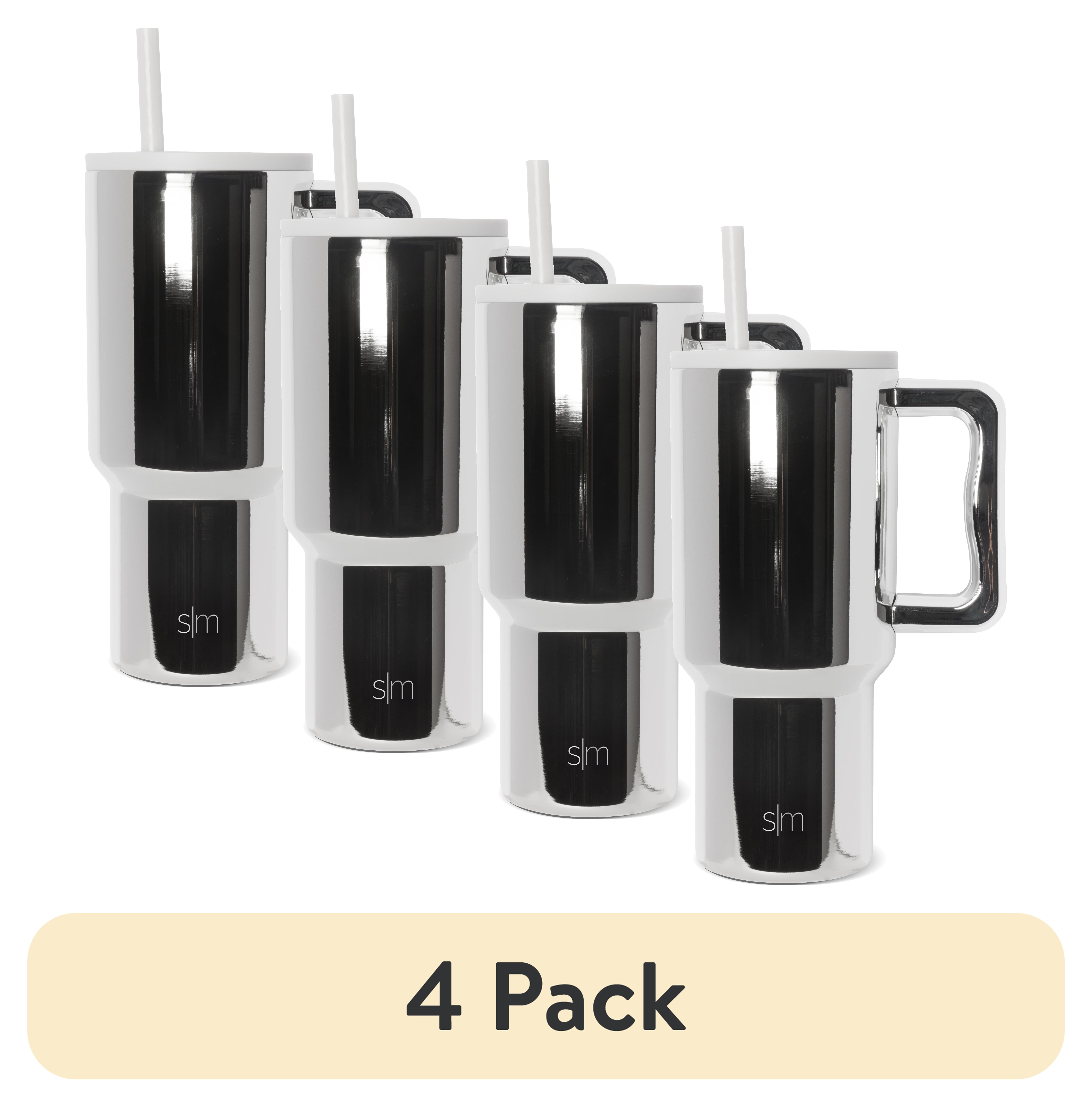 (4 pack) Simple Modern 30 fl oz Insulated Stainless Steel Trek Tumbler with Straw Lid | Silver