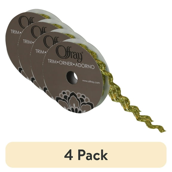 (4 pack) Simplicity Trim, Gold 1/2 inch Metallic Ric Rac Trim Great for Apparel, Home Decorating, and Crafts, 4 Yards, 1 Each