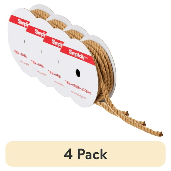 (4 pack) Simplicity Trim, Tan 1/4 inch X 3 Yards, 3 Ply Twisted Cord Trim