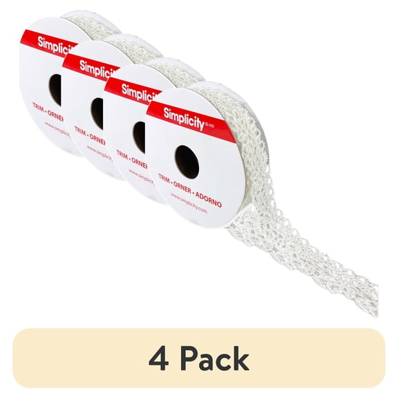 (4 pack) Simplicity Trim, White 3/4 inch Classy Lace Trim Great for Apparel, Home Decorating, and Crafts, 3 Yards, 1 Each