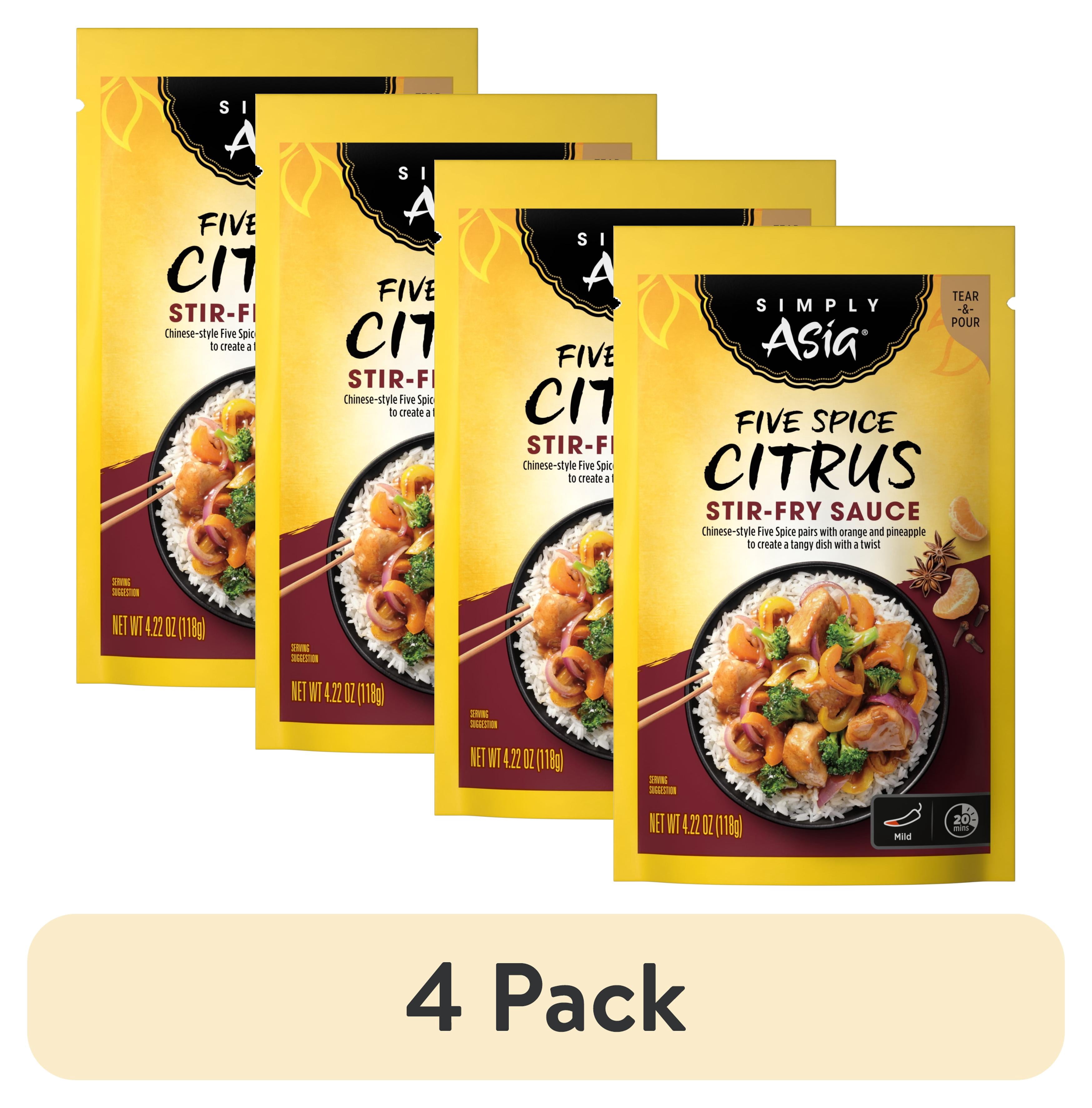 (4 pack) Simply Asia Five Spice Citrus Stir-Fry Sauce, 4.22 oz Pouch