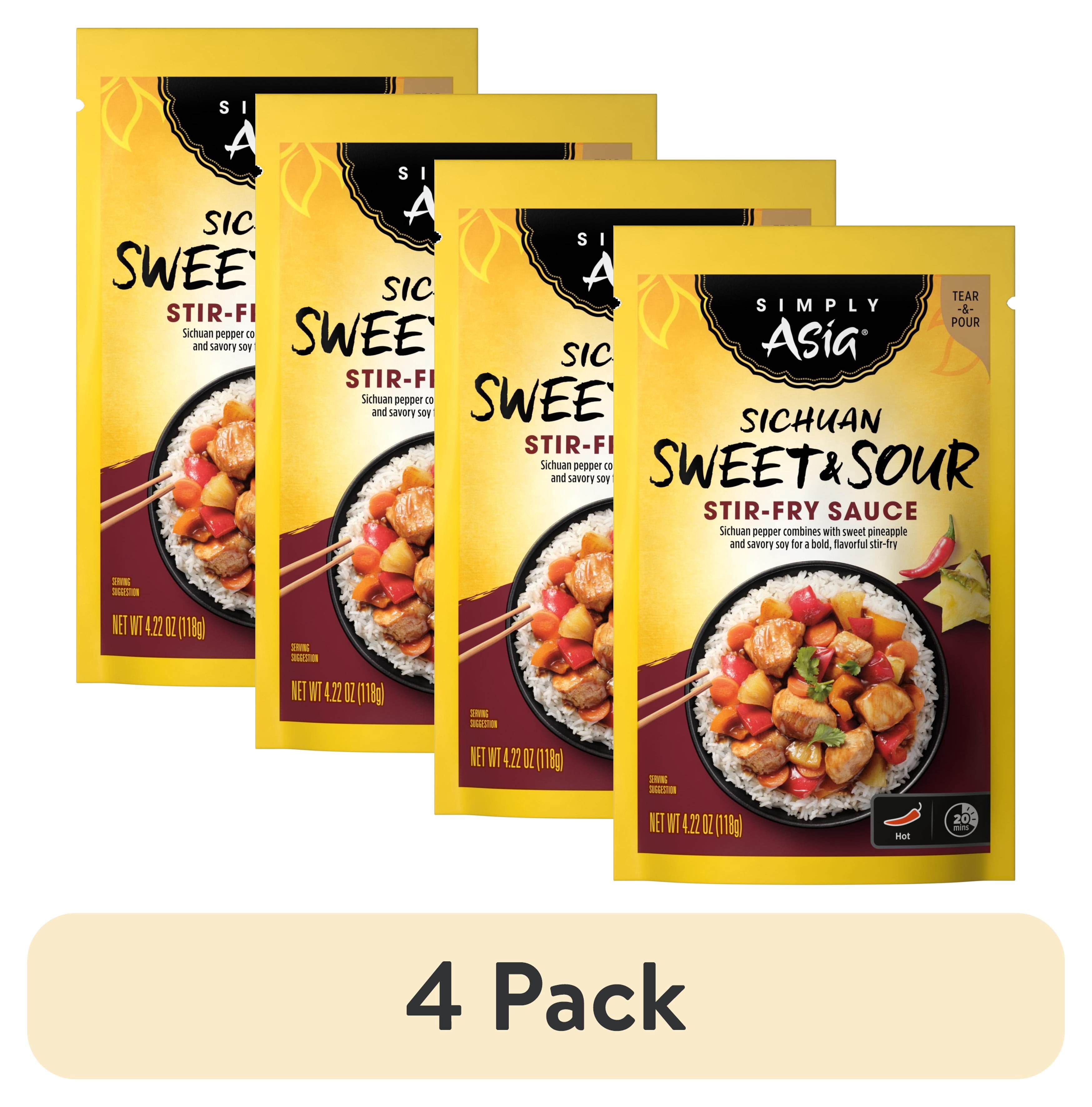 (4 pack) Simply Asia Sichuan Sweet & Sour Stir-Fry Sauce, 4.22 oz Pouch
