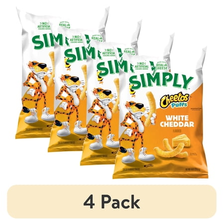 (4 pack) Simply Cheetos Puffs Cheese Flavored Snacks, White Cheddar, 8 ounce Bag