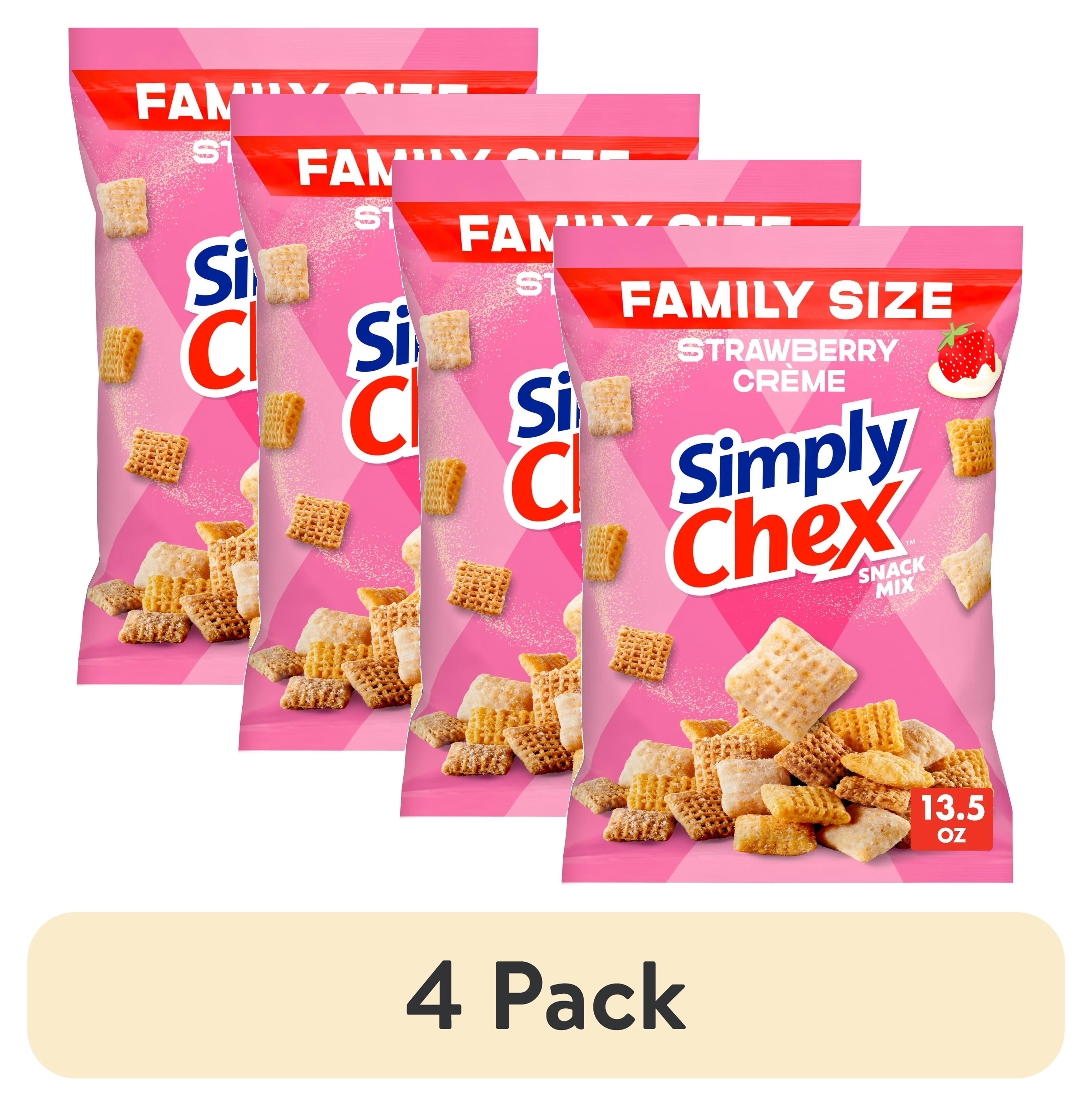 4 pack) Simply Chex Strawberry Crème Flavored Snack Mix, Family