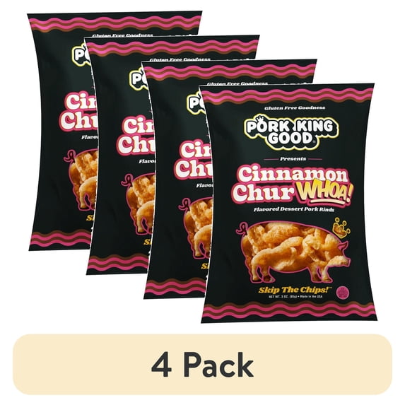 (4 pack) (Single) Pork King Good Cinnamon ChurWHOA Pork Rinds - 3 oz ...