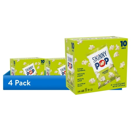 (4 pack) SkinnyPop Gluten-Free Original Popcorn, 0.5 oz Snack-Size Bags, 10 Count