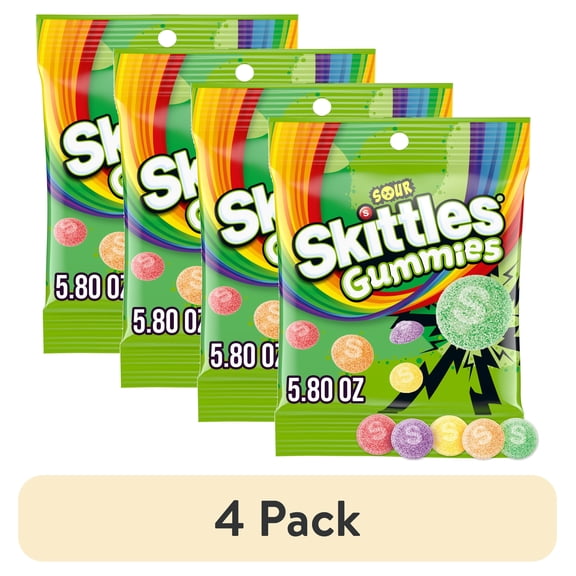 (4 pack) Skittles Sour Gummies, Sour Gummy Candy - 5.8 oz Bag