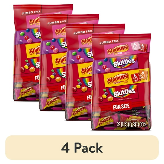 (4 pack) Skittles & Starburst Fun Size Chewy Candy Variety Bag - 32.28 oz Jumbo pack