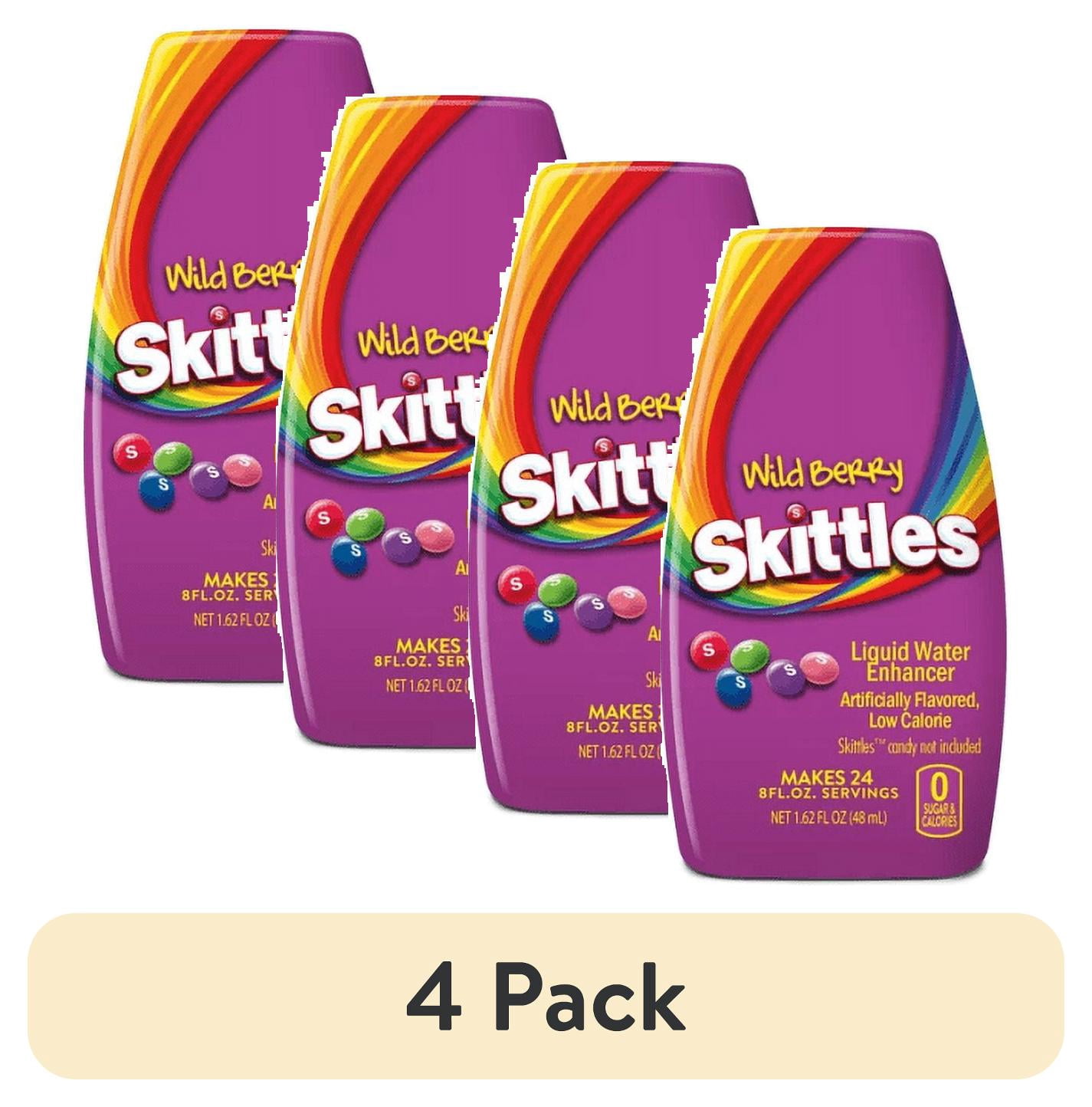 (4 pack) Skittles Sugar-Free On-The-Go Liquid Water Enhancer Juice Drink Mix, Wild Berry, 24 Servings, 1.62 fl oz