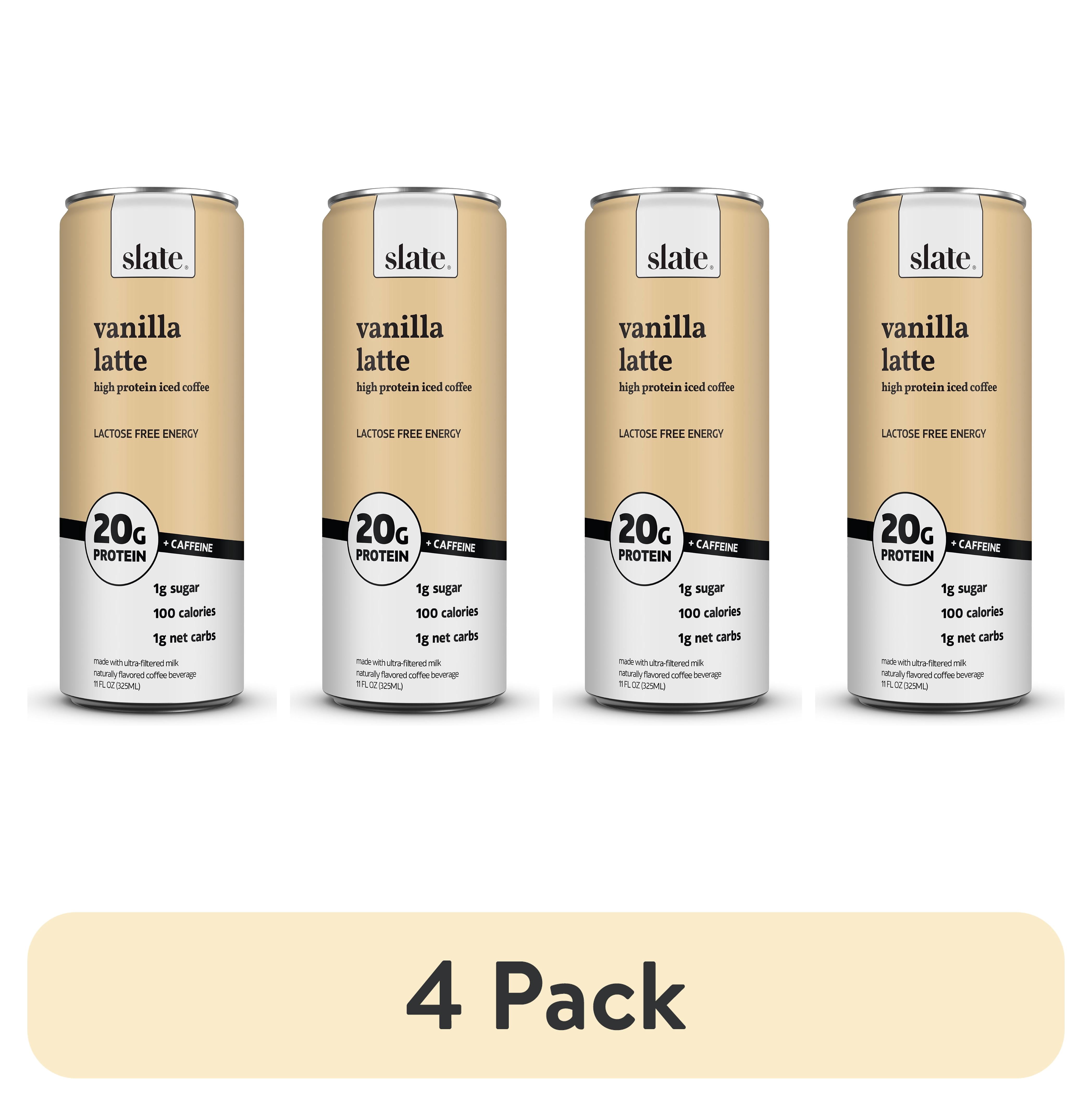 (4 pack) Slate Milk Vanilla Latte, High Protein Iced Coffee, 20g Protein, 11 fl oz can, Ready to Drink