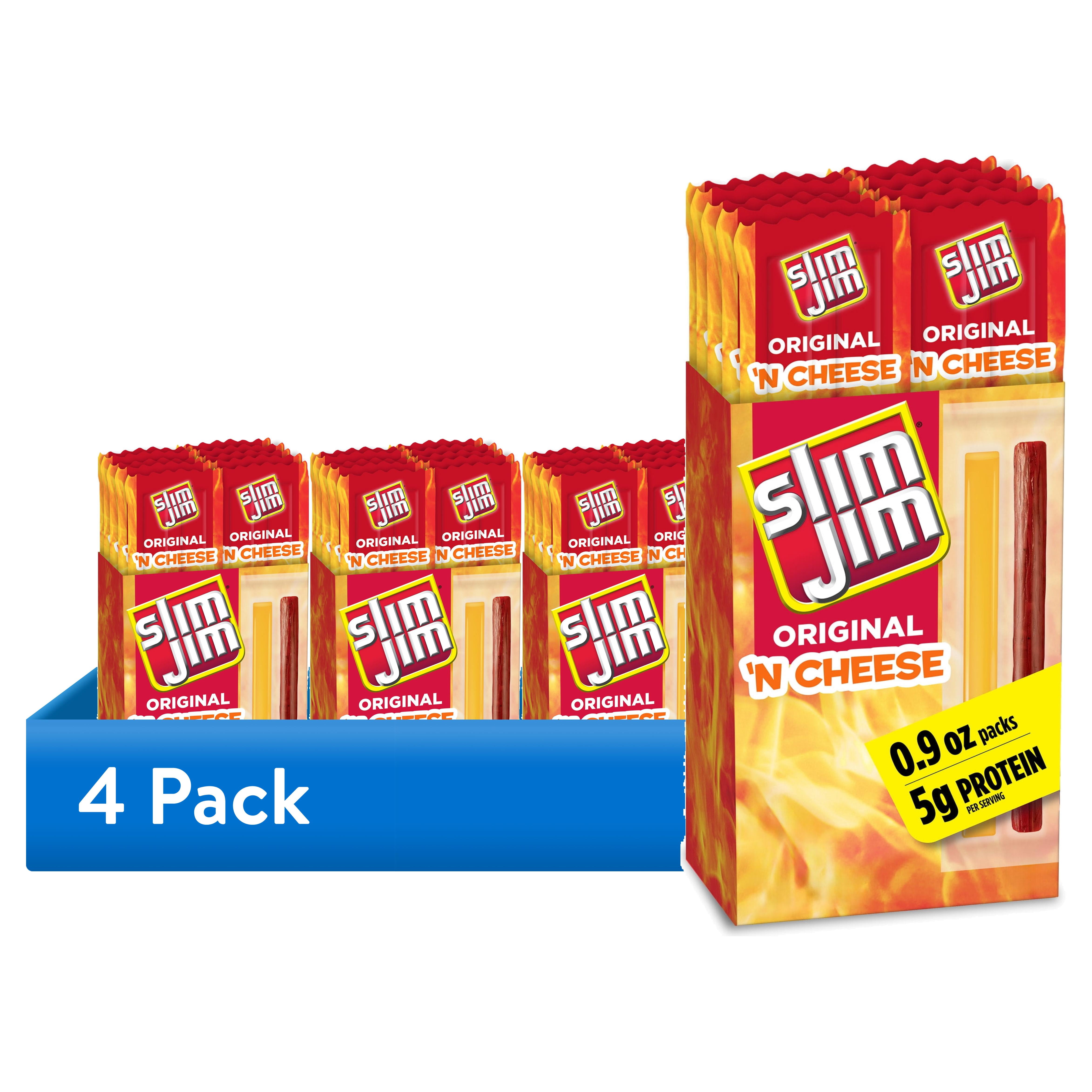 (4 pack) Slim Jim Beef 'N Cheese Smoked Meat Sticks, Original Flavor, 5g Protein Per Serving, Snack Size, Stocking Stuffer, 0.9 oz. (10 Count)