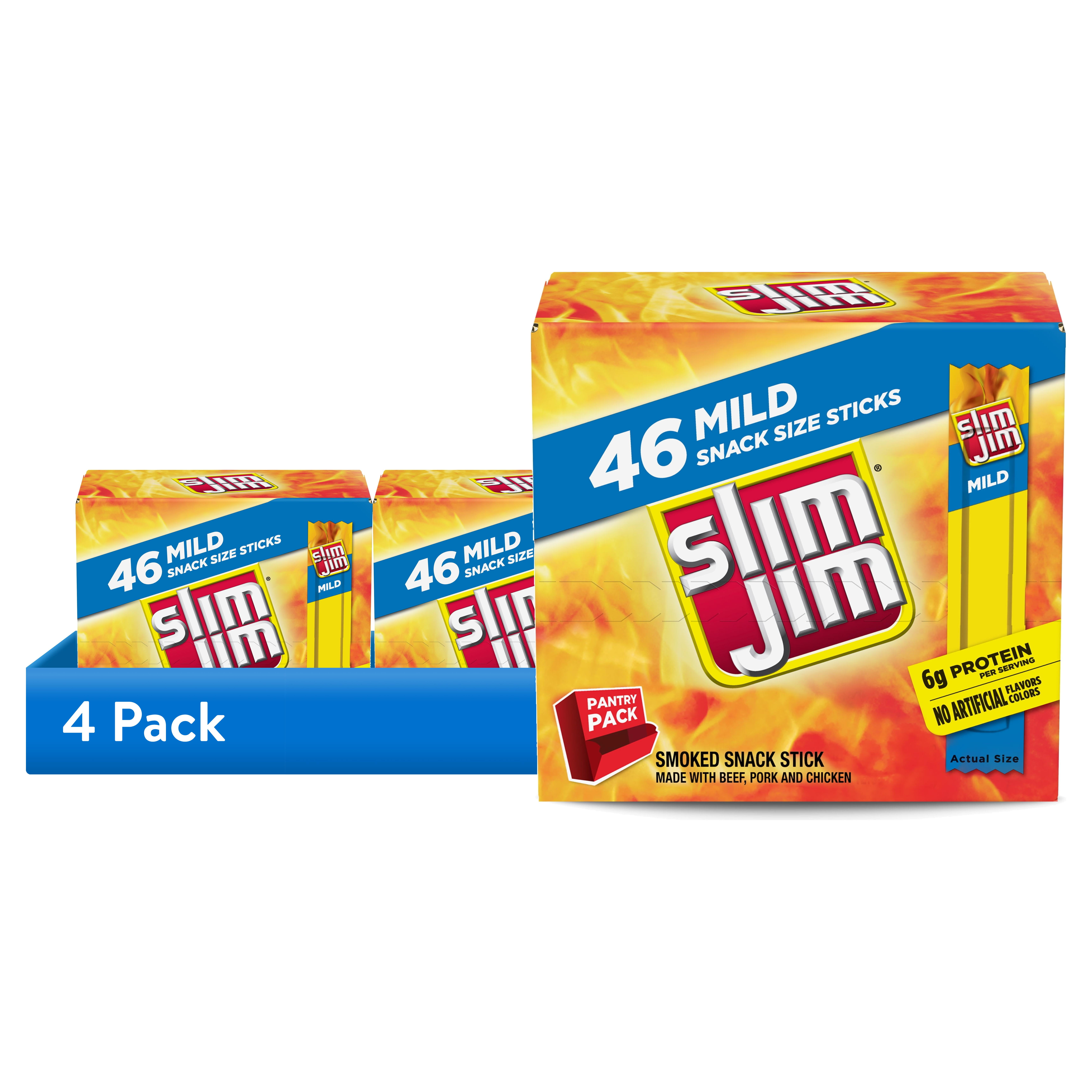 (4 pack) Slim Jim Mild Flavor Snack-Sized Meat Stick Multipack, 6g Protein Per Serving, Father's Day Gift, 0.28 oz. Meat Snacks, 46 Count Box