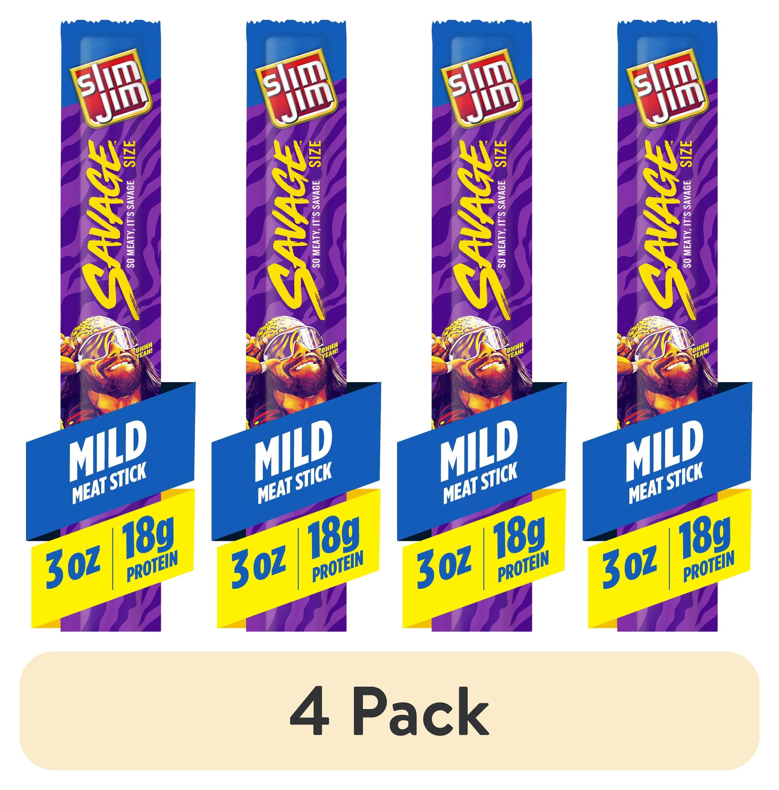 4 pack) Slim Jim Savage Smoked Meat Sticks, Mild Flavor, High