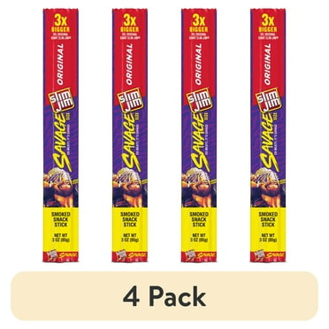 (4 pack) Slim Jim Savage Smoked Meat Sticks, Original Flavor, High Protein, Father's Day Gift, 3.0 oz.