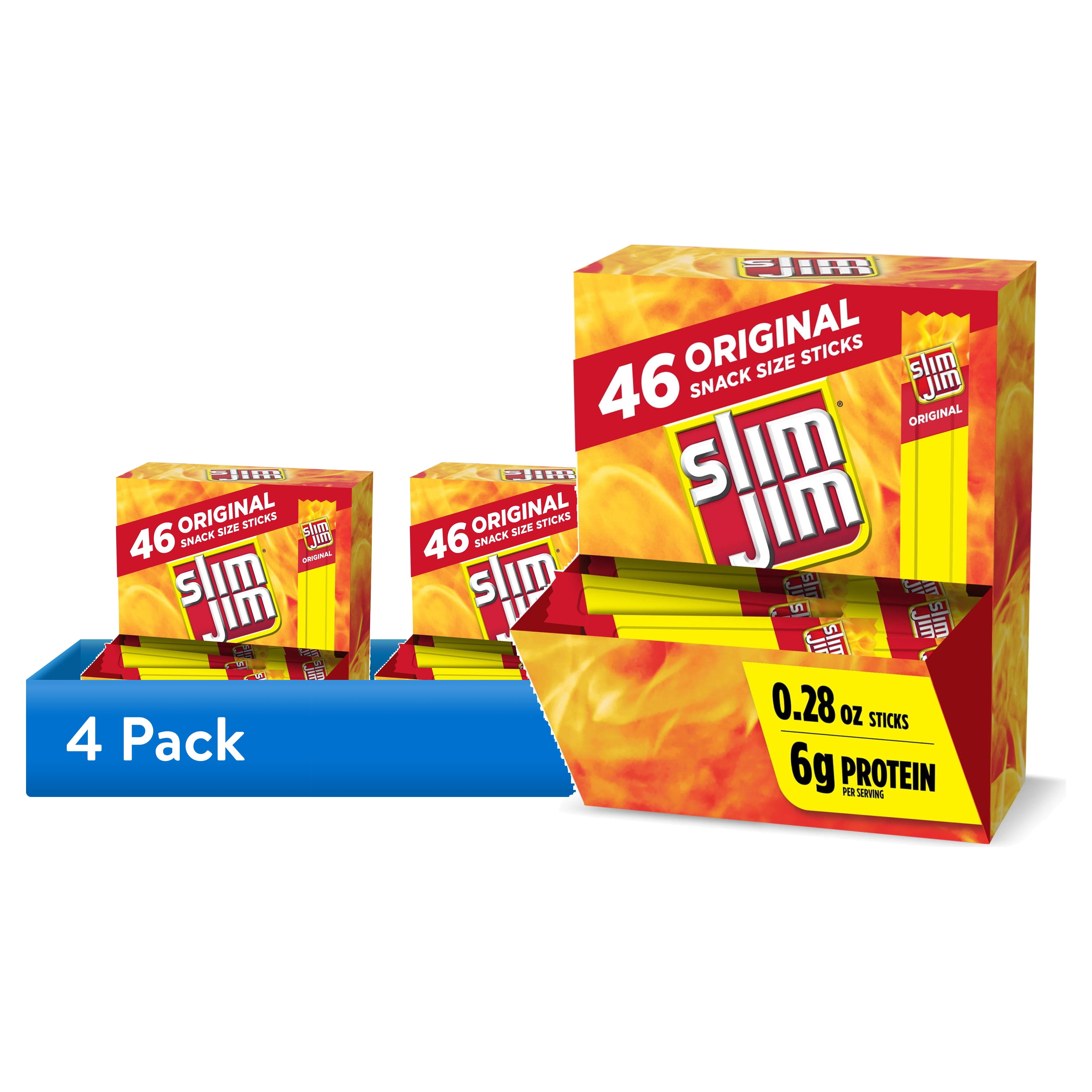 (4 pack) Slim Jim Smoked Jerky Meat Snack Sticks, Original Flavor, 6g Protein Per Serving, Halloween Snacks, 0.28 oz. (46-Count)