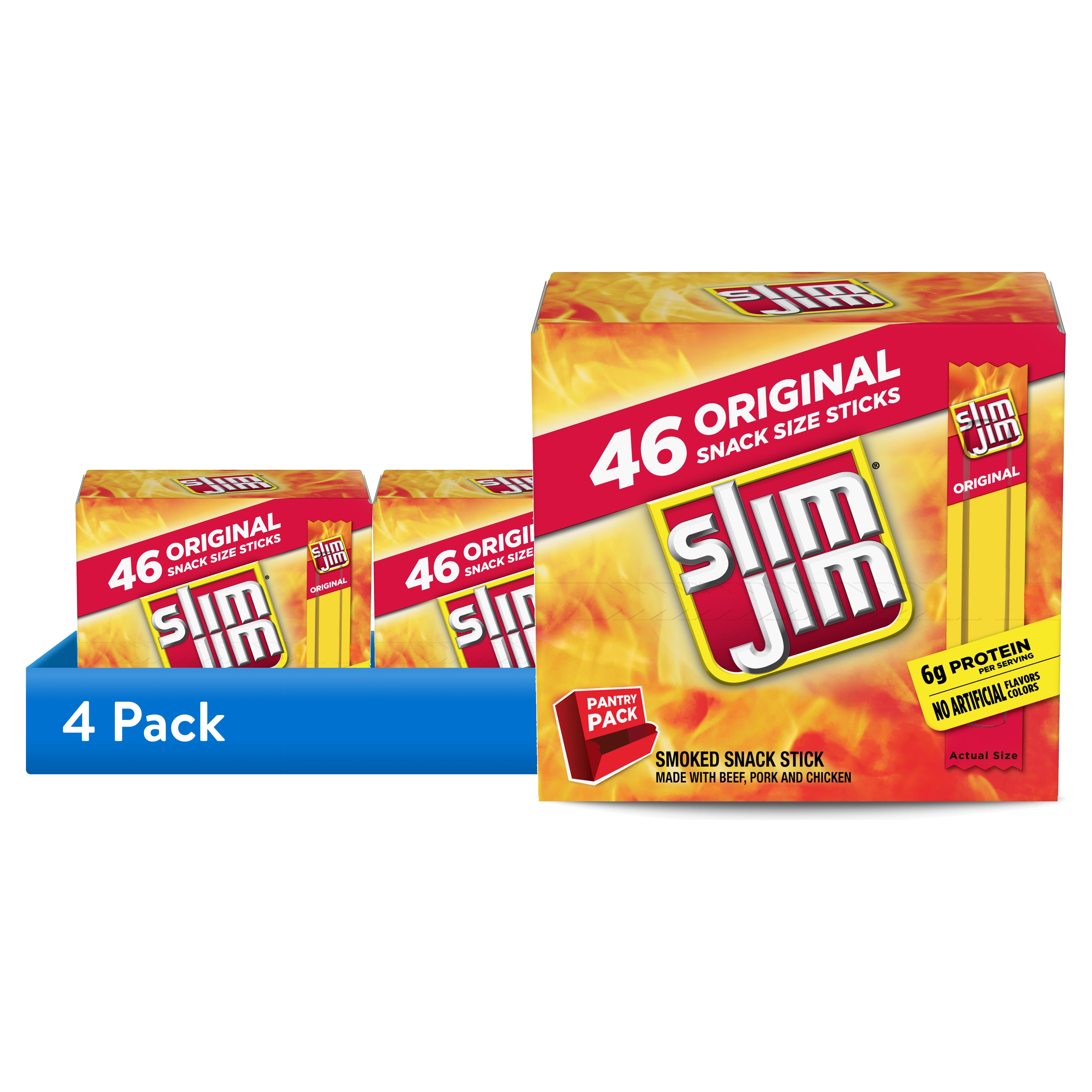 (4 pack) Slim Jim Smoked Meat Sticks, Original Flavor, 6g Protein Per Serving, Snack Size, Father's Day Gift, 0.28 oz. (46 Count)