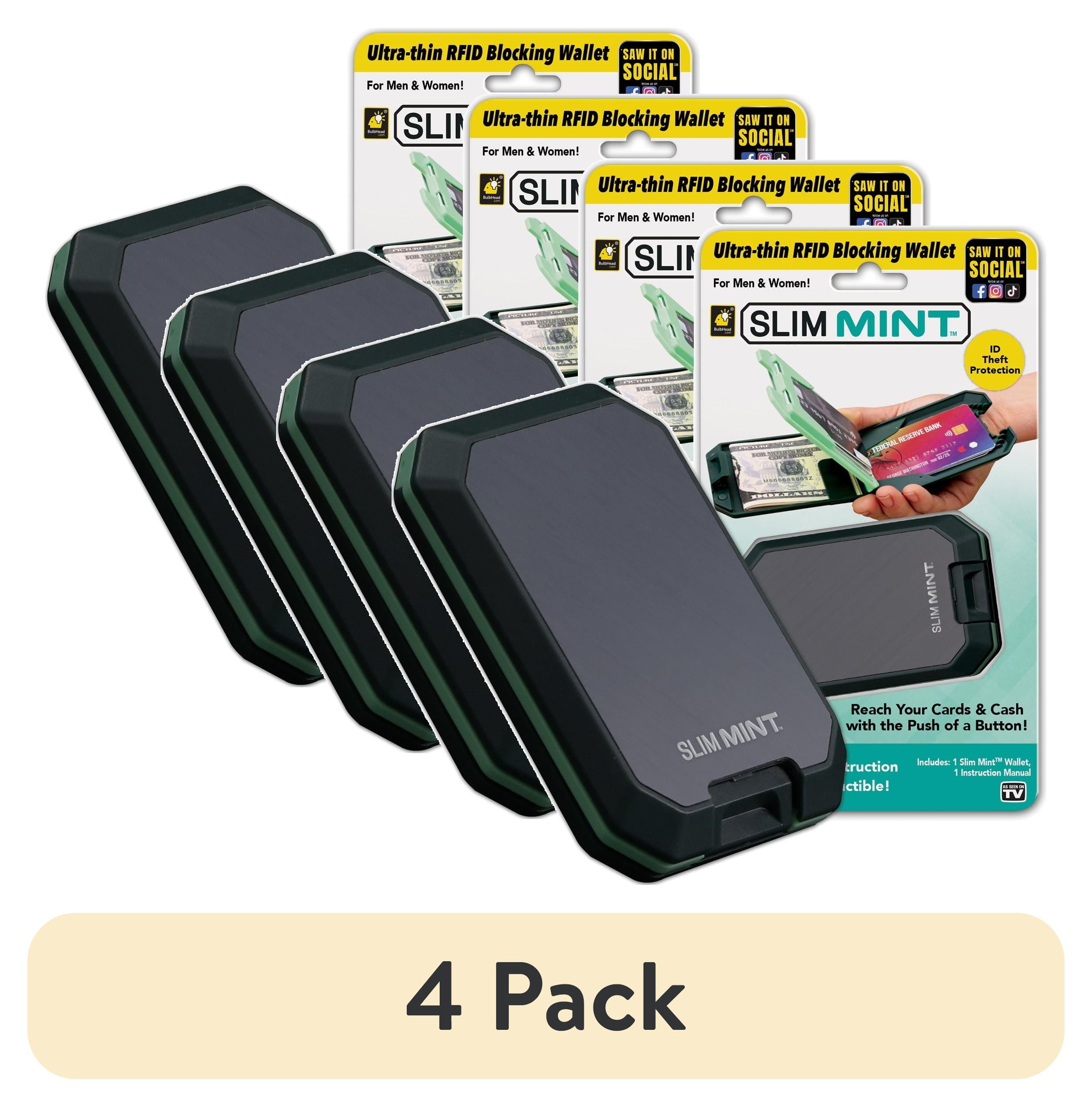 (4 pack) Slim Mint Ultra-Thin RFID-Blocking Wallet, AS-SEEN-ON-TV, ID Theft Protection, Easy to Carry, Reach Cards & Cash with a Touch of a Button, Aluminum Outer Shell, Crush-Resistant