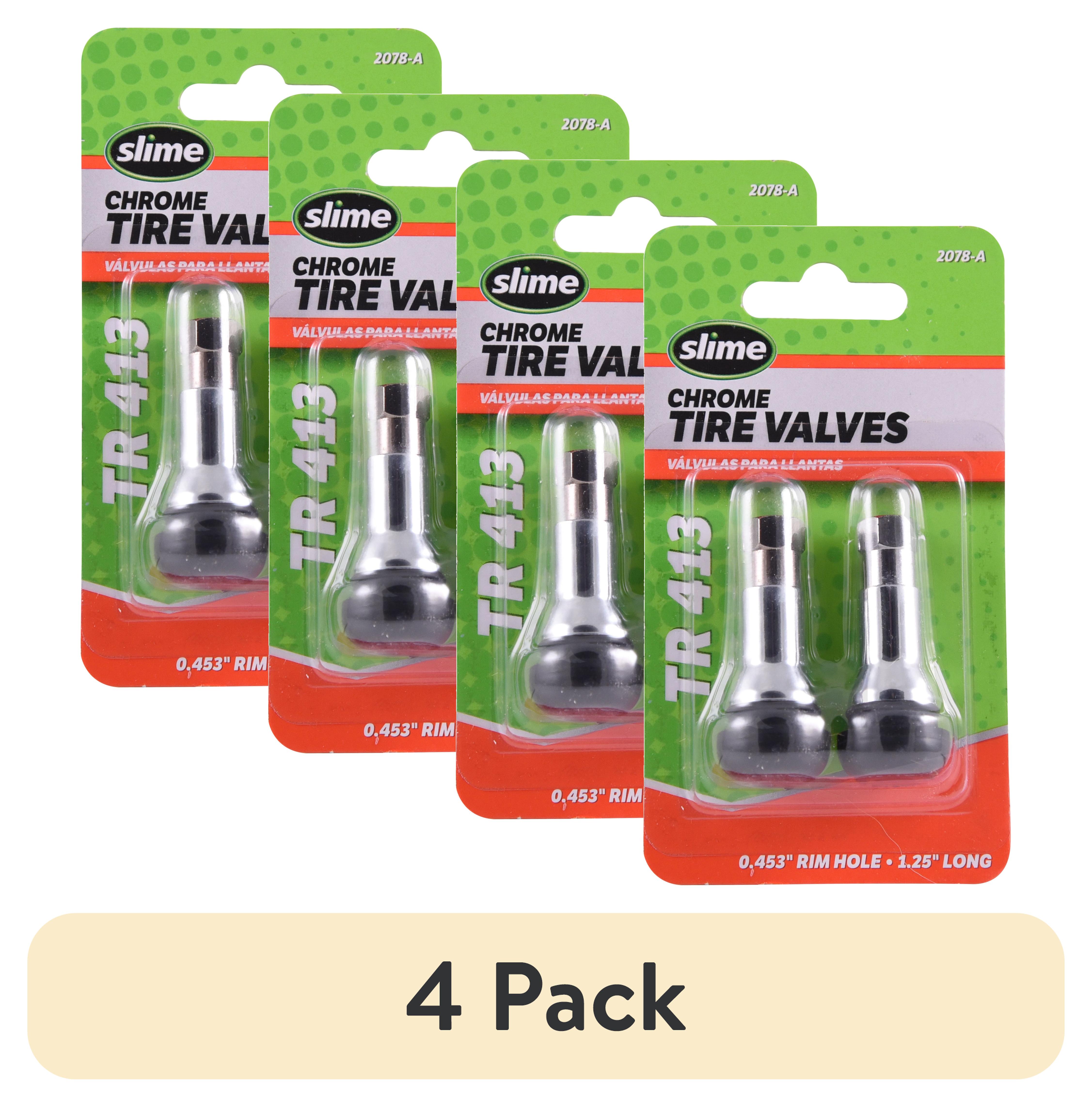 (4 pack) Slime Chrome Tubeless Tire Valves TR413 Metal and Rubber - 2078w